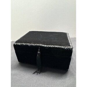 Vintage Black Velvet Jewelry Trinket Box With Tassel & Rope Trim